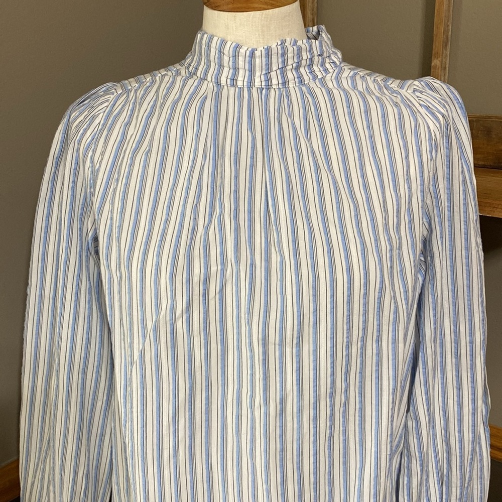 Loft mock neck blue white & black striped long sleeve top size Small - Picture 4 of 8